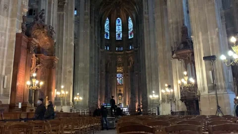 Interior of Saint-Eustache Church in Paris, France - static Stock Footage 170525910
