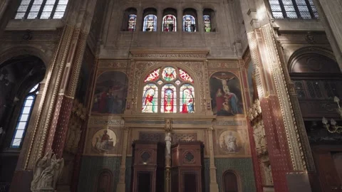 The interior of Saint-Eustache Church in Paris, France Gothic architecture Stock Footage 275865395