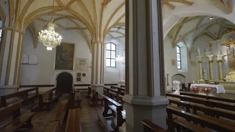 Interior of Saint Nicholas Church, 14th century Gothic landmark in Vilnius Stock Footage 329181123