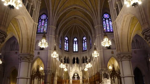 Interior of Saint Patrick cathedral in New York City Stock Footage 245441500