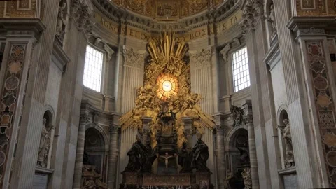 Interior of Saint Peter Basilica in Vatican. Stock Footage 198741566