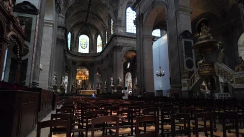Interior of Saint-Sulpice Church in Paris France 库存影片 344695069