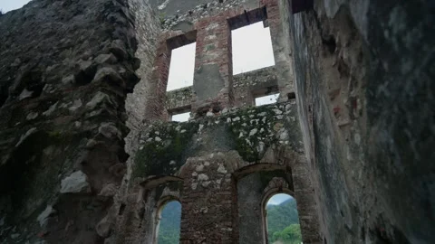 Interior of Sans-Souci Palace ruins in Milot, Haiti. First-person view Stock Footage 320115230