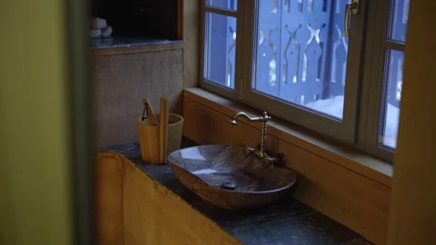 Interior in the sauna. washbasin in the sauna Stock Footage 239464069