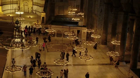 Interior scen of Santa Sofia mosque, blend of two religions Stock Footage 59939754