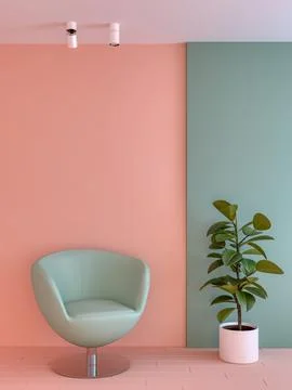Interior scene with empty wall chair and flower composition イラスト素材