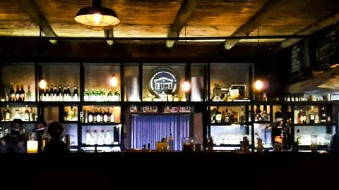 Interior scene rustic bar, punta del este Stock Photos