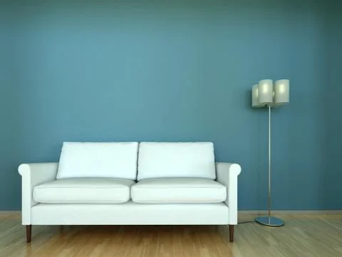 Interior scene sofa blue wall Illustrazione stock
