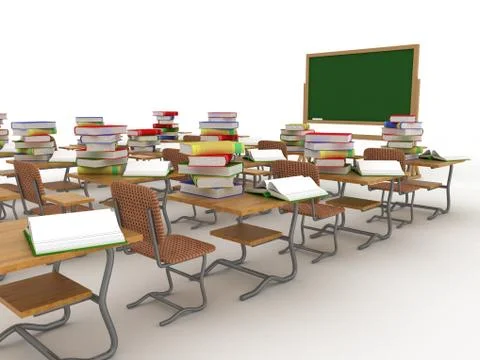 Interior of a school class. 3D image. Stock Illustration