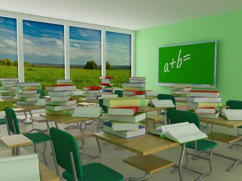 Interior of a school class. 3D image. Stock Illustration