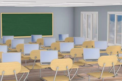 Interior school classroom. 3d illustration. Back to school Illustrazione stock