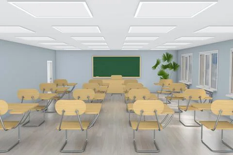 Interior school classroom. 3d illustration. Back to school Stock Illustration