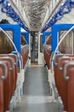 Interior of the second category train car in Sri Lanka from Colombo to Matara Stock Photos
