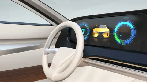 Interior of self-driving electric car. 3D rendering animation. Stock Footage 128405471