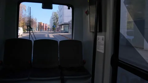 Interior of the self-driving electric robot bus, Helsinki. Stock Footage 164099867