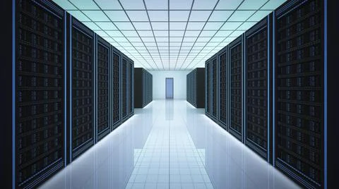 Interior of server computer data empty room. Power energy motor machinery cab Stock Photos