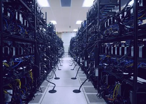 Interior of server room with computer equipment Stock Photos
