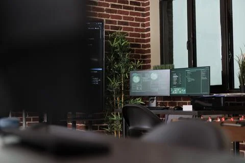 Interior of server room with modern brick wall interior and high quality Stock Photos