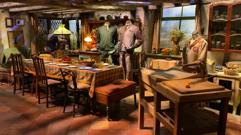 Interior set of the Burrow, home of the Weasleys the Harry Potter Studio Tour Video stock 324819600