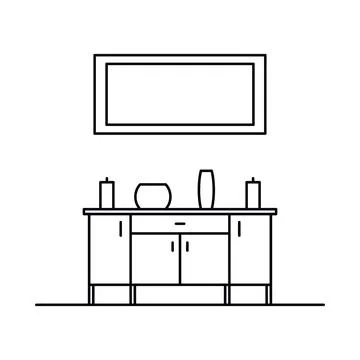Interior with shelf, bedside table in outline style Stock Illustration