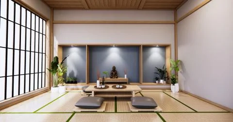 The interior with shelf wall design in room tropical style minimal design. 3d Stock Illustration