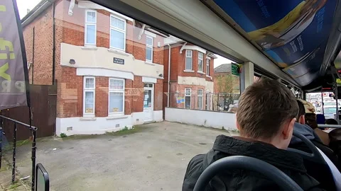 Interior shot of a bus running through the center of Bournemouth, UK Video stock 200886757