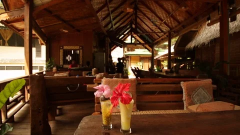 Interior shot of an open air veranda in holiday resort Stock-Footage 107634248