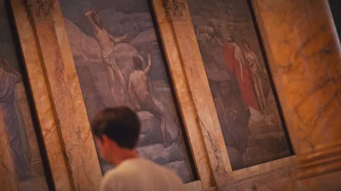 Interior Shots of Boston Public Library Historic Stairs Lion Statue Architecture Stock Footage 327384680