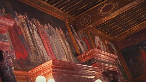 Interior Shots of Boston Public Library Historic Stairs Lion Statue Architecture Stock Footage 327384722