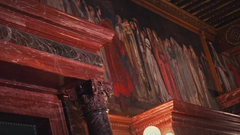 Interior Shots of Boston Public Library Historic Stairs Lion Statue Architecture Stock Footage 327384723