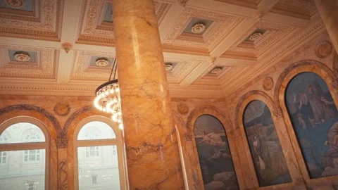 Interior Shots of Boston Public Library Historic Stairs Lion Statue Architecture Stock Footage 327384749