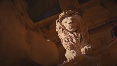 Interior Shots of Boston Public Library Historic Stairs Lion Statue Architecture Stock Footage 327384855