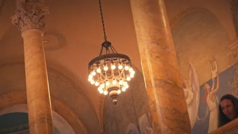 Interior Shots of Boston Public Library Historic Stairs Lion Statue Architecture Stock Footage 327384883
