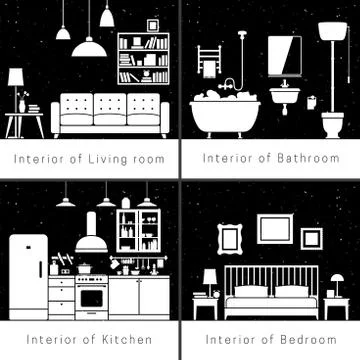 Interior silhouettes of flat rooms Stock Illustration