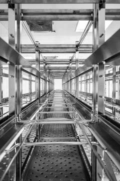 The interior of a silver metal shelf Stock Photos