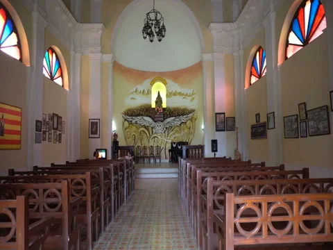 Interior of small local chapel in cuban city Stock Footage 71536175