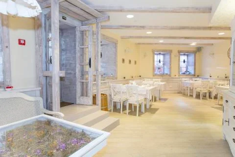 Interior of a small restaurant Stock Photos