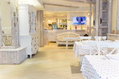 Interior of a small restaurant Stock Photos