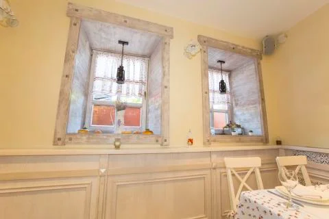 Interior of a small restaurant Stock Photos