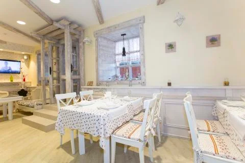 Interior of a small restaurant Stock Photos