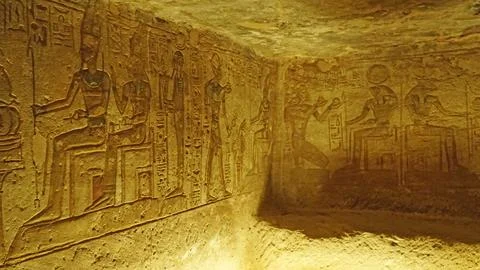Interior of the Small Temple at Abu Simbel (The Temple of Hathor and Nefertari) Stock Photos