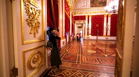 Interior of Small Throne Room in Hermitage Museum, Saint Peterburg Stock Footage