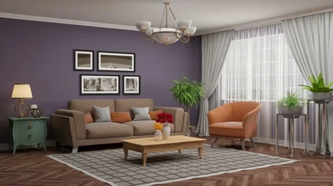 Interior with sofa. 3d illustration Stock Footage 64418825