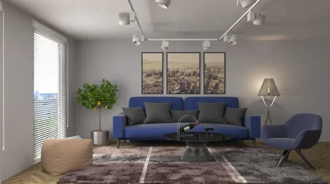 Interior with sofa. 3d illustration Stock Footage 66103658
