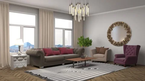 Interior with sofa. 3d illustration Stock Footage 66103665
