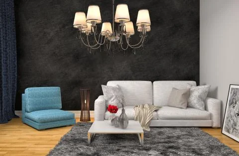 Interior with sofa. 3d illustration Stock Illustration