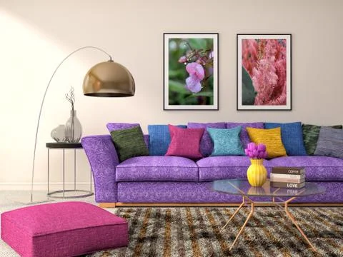 Interior with sofa. 3d illustration Stock Illustration