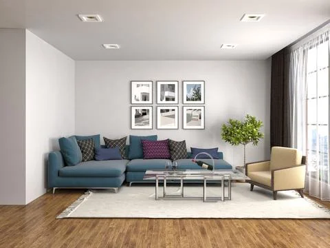Interior with sofa. 3d illustration Ilustración de archivo