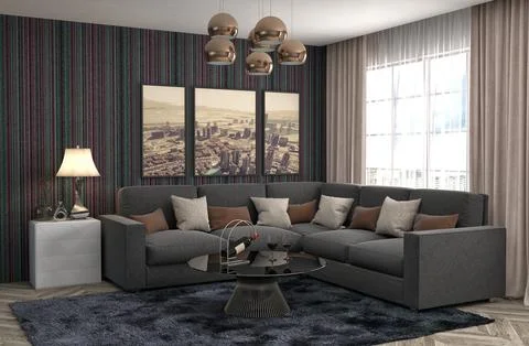 Interior with sofa. 3d illustration Ilustración de archivo