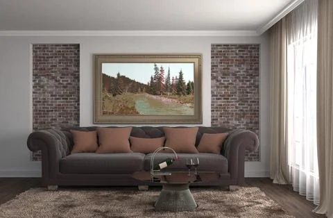Interior with sofa. 3d illustration Ilustración de archivo